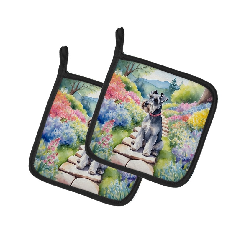Schnauzer Spring Path Pot Holders - Set of 2 Decorative Kitchen Helpers | Made in the USA