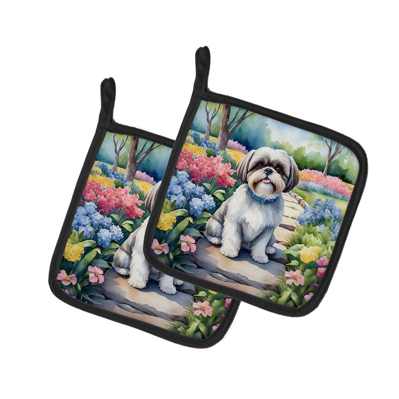 Shih Tzu Spring Path Pot Holders - Set of 2 Decorative Kitchen Helpers | Made in the USA