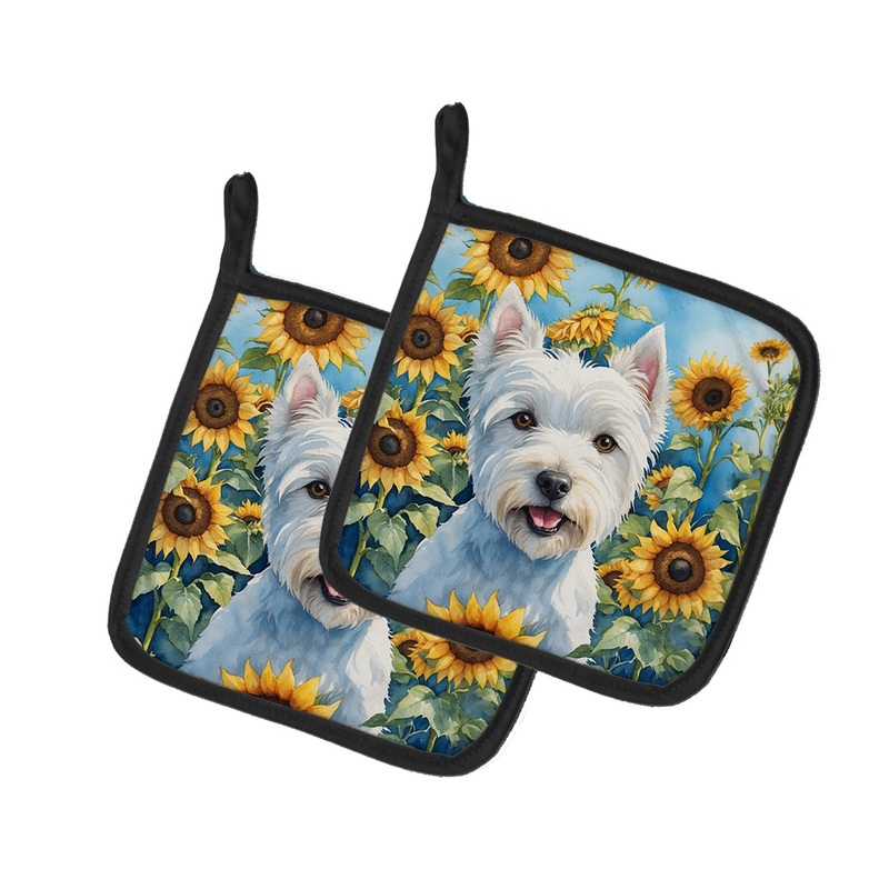 Westie in Sunflowers Pot Holders - Set of 2 Decorative Kitchen Helpers | Made in the USA
