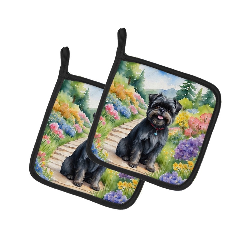 Affenpinscher Spring Garden Pot Holders - Set of 2 Decorative Kitchen Helpers | Made in the USA