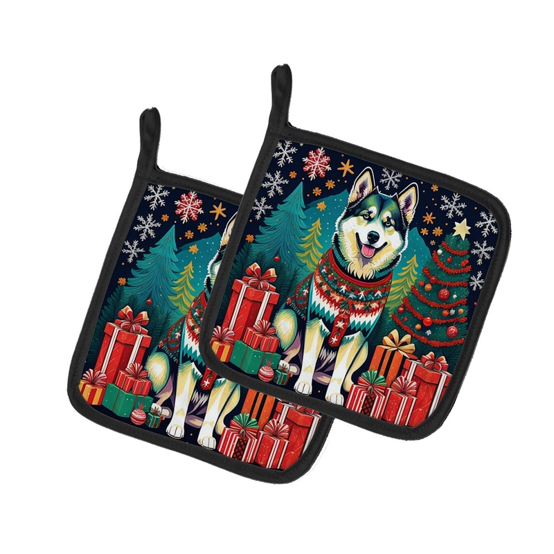 Alaskan Malamute Christmas Pot Holders - Set of 2 Decorative Kitchen Helpers | Made in the USA