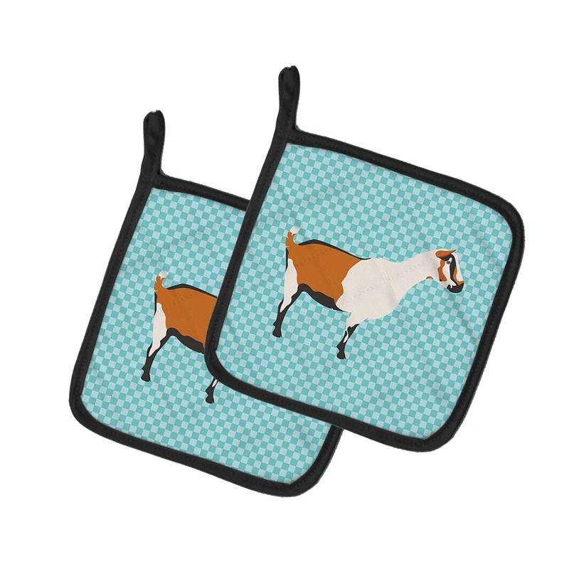 Alpine Goat Blue Check Pot Holders - Set of 2 - Heat-Resistant Kitchen Essentials