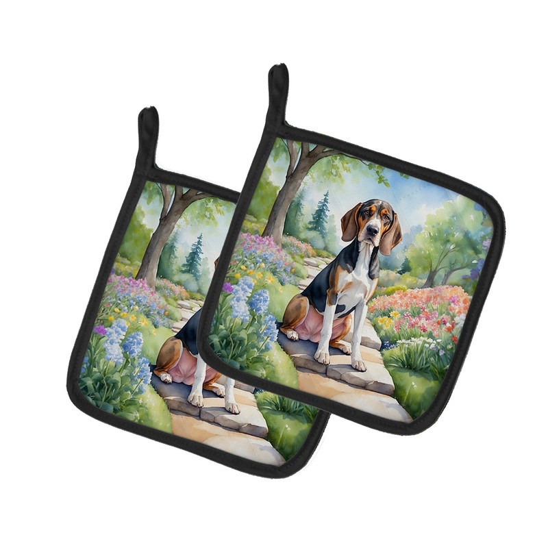 American English Coonhound Spring Garden Pot Holders - Set of 2 Decorative Kitchen Helpers | Made in the USA