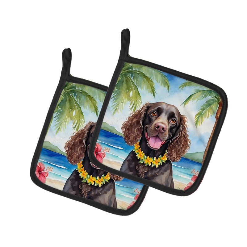 American Water Spaniel Luau Pot Holders - Set of 2 Decorative Kitchen Helpers | Made in the USA