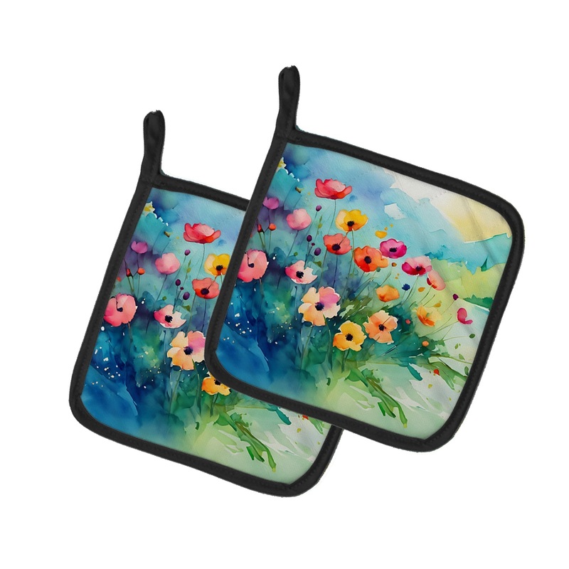 Anemones in Watercolor Pot Holders - Set of 2 Decorative Kitchen Helpers | Made in the USA