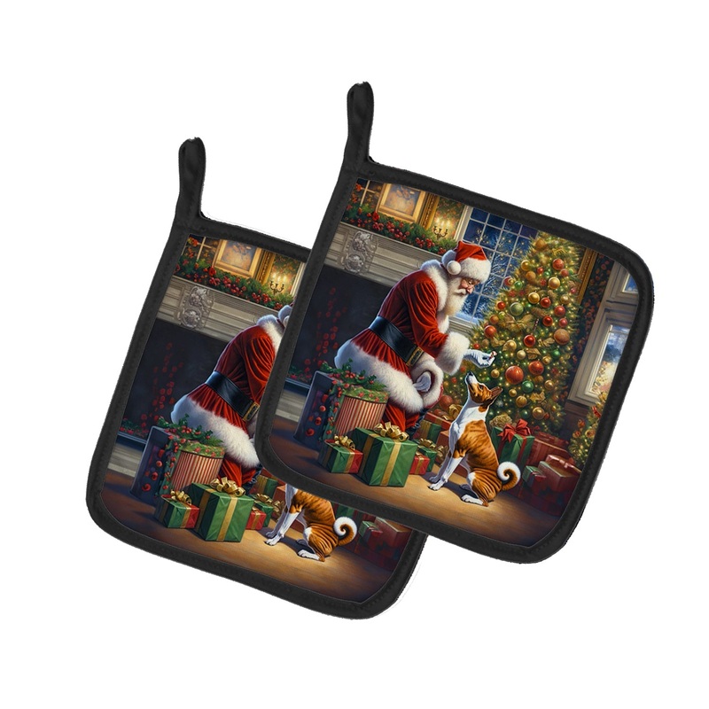 Basenji and Santa Claus Pot Holders - Set of 2 Decorative Kitchen Helpers | Made in the USA