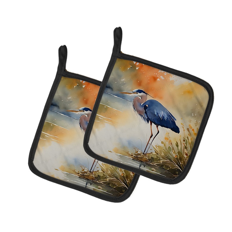 Blue Heron Pot Holders - Set of 2 Decorative Kitchen Helpers | Made in the USA