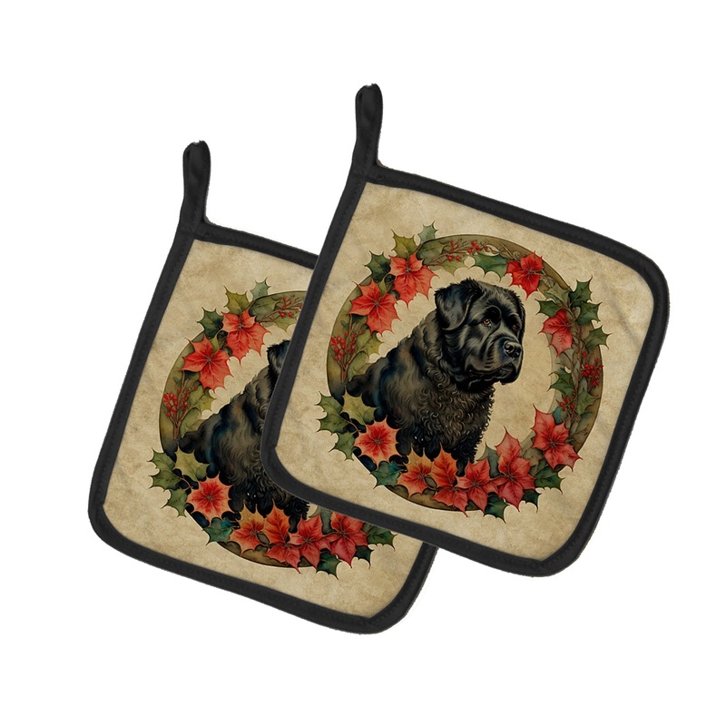 Bouvier des Flandres Christmas Flowers Pot Holders - Set of 2 Decorative Kitchen Helpers | Made in the USA