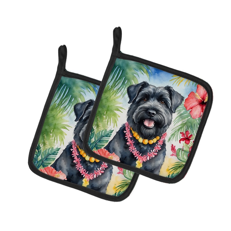 Bouvier des Flandres Luau Pot Holders - Set of 2 Decorative Kitchen Helpers | Made in the USA