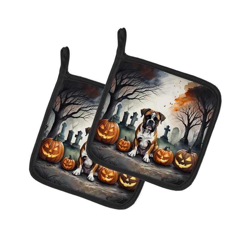 Boxer Spooky Halloween Pot Holders - Set of 2 Decorative Kitchen Helpers | Made in the USA
