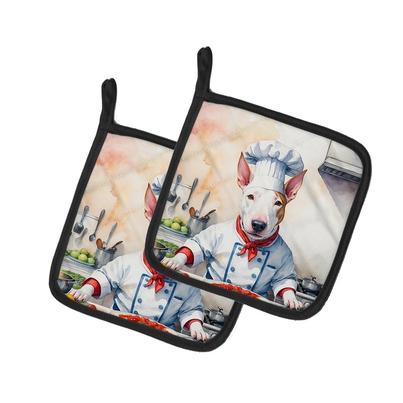 Bull Terrier The Chef Pot Holders - Set of 2 Decorative Kitchen Helpers | Made in the USA