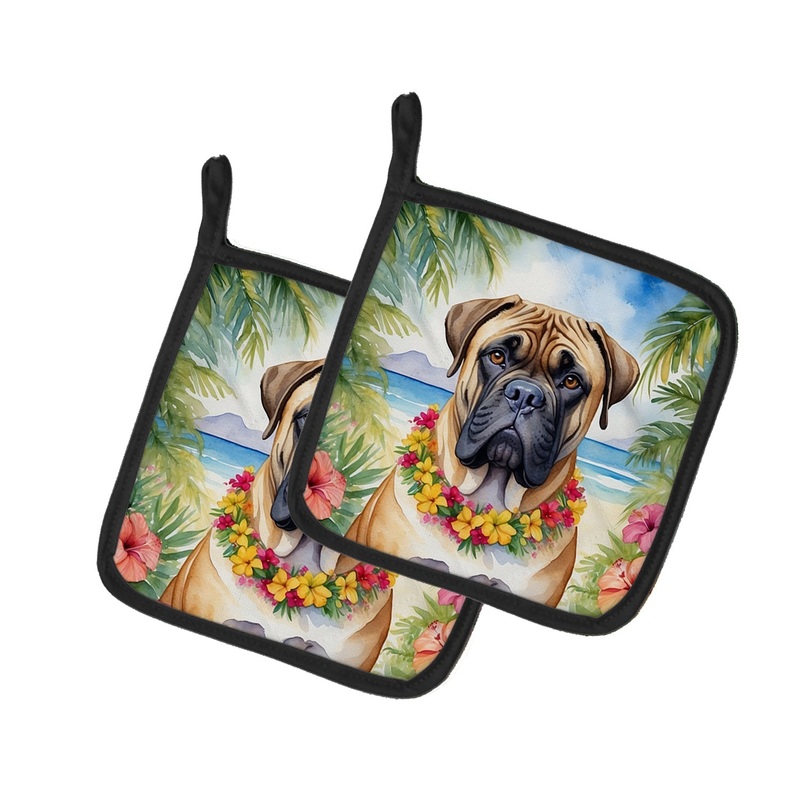 Bullmastiff Luau Pot Holders - Set of 2 Decorative Kitchen Helpers | Made in the USA