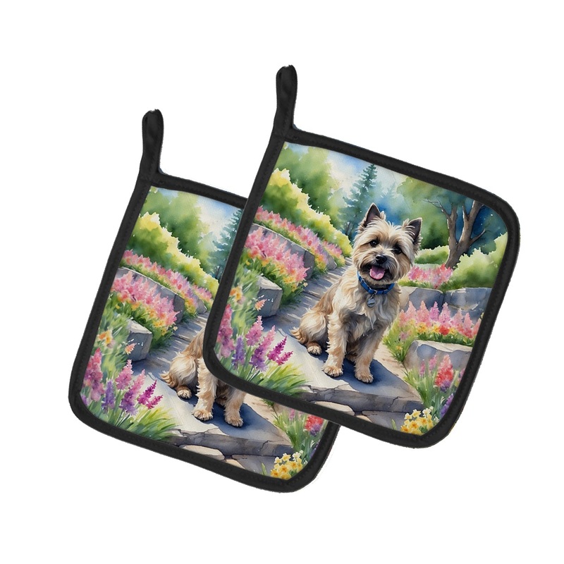 Cairn Terrier Spring Path Pot Holders - Set of 2 Decorative Kitchen Helpers | Made in the USA