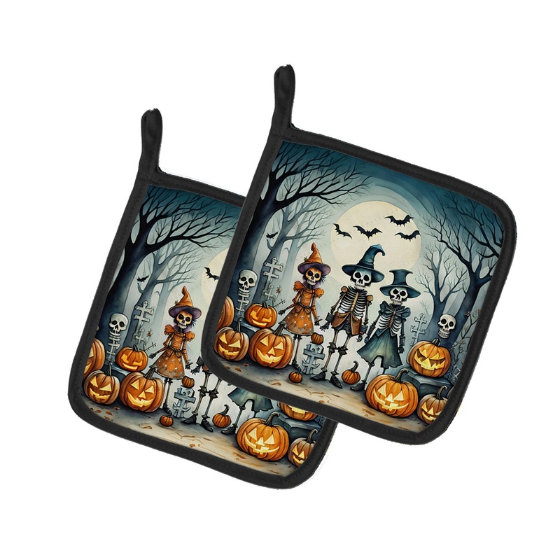 Calacas Skeletons Spooky Halloween Pot Holders - Set of 2 Decorative Kitchen Helpers | Made in the USA