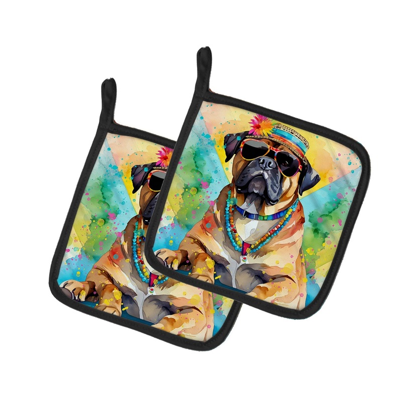 Cane Corso Hippie Dawg Pot Holders - Set of 2 Decorative Kitchen Helpers | Made in the USA