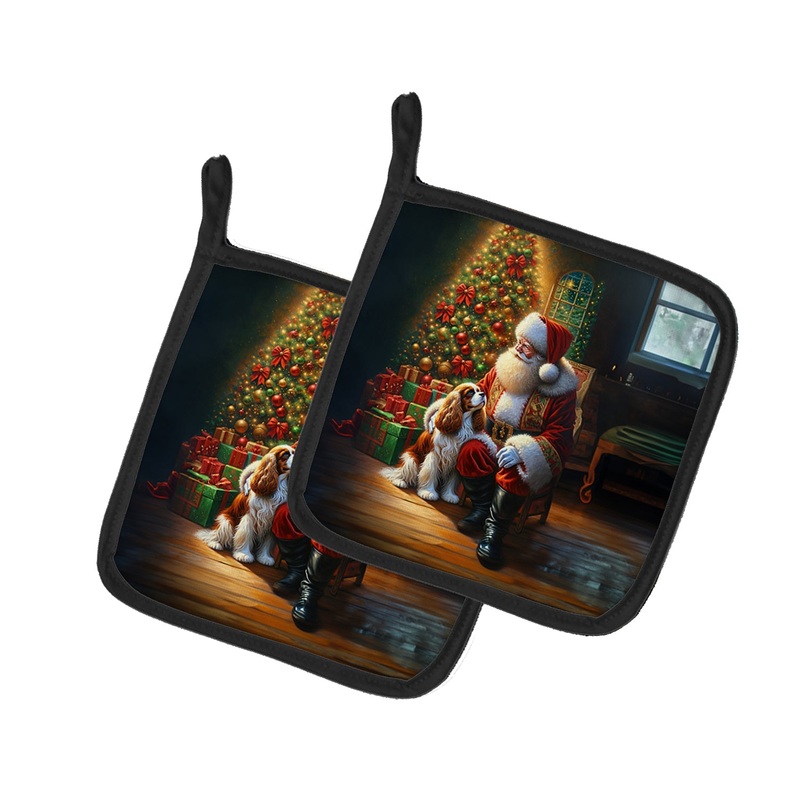 Cavalier Spaniel and Santa Claus Pot Holders - Set of 2 Decorative Kitchen Helpers | Made in the USA
