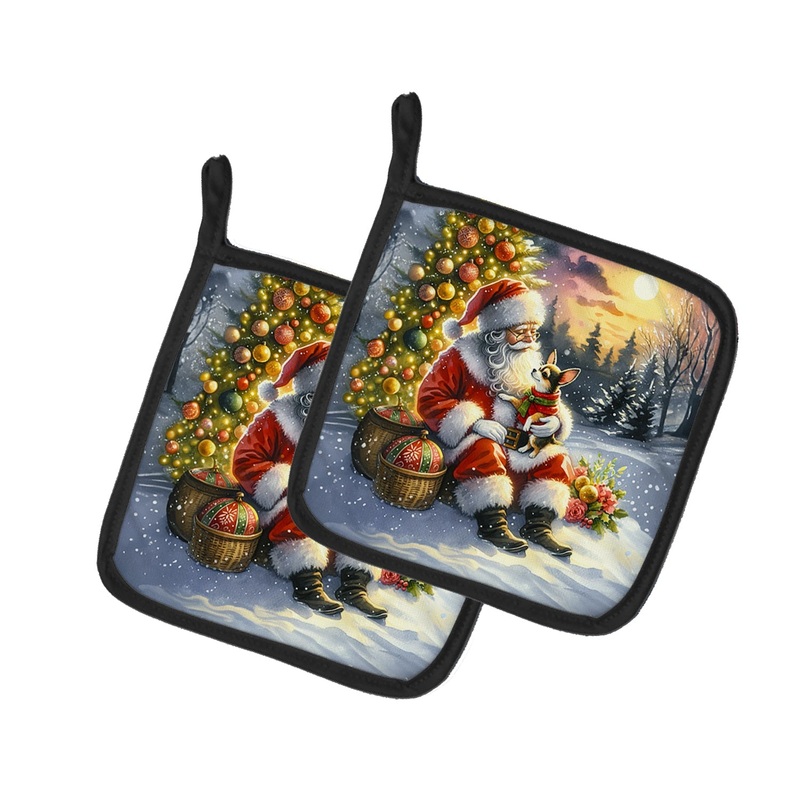 Chihuahua and Santa Claus Pot Holders - Set of 2 Decorative Kitchen Helpers | Made in the USA