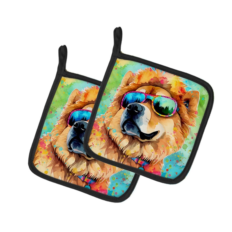 Chow Chow Hippie Dawg Pot Holders - Set of 2 Decorative Kitchen Helpers | Made in the USA