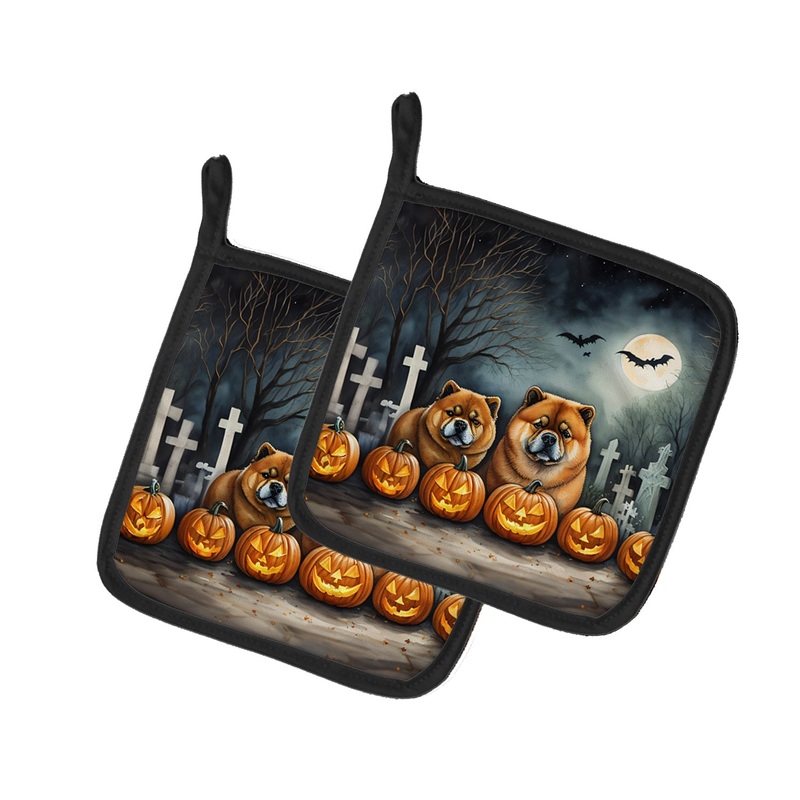 Chow Chow Spooky Halloween Pot Holders - Set of 2 Decorative Kitchen Helpers | Made in the USA