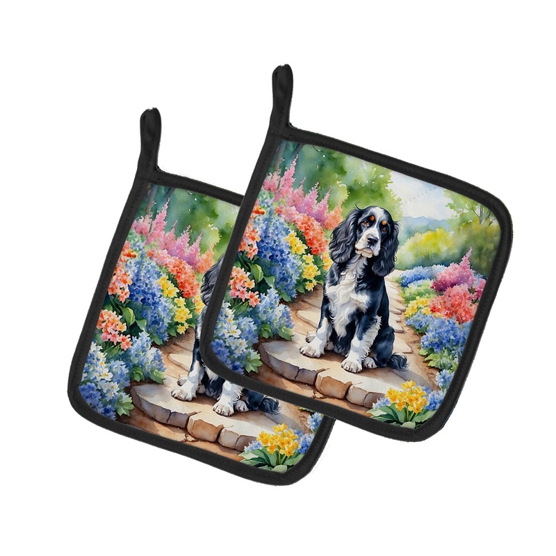 Cocker Spaniel Spring Path Pot Holders - Set of 2 Decorative Kitchen Helpers | Made in the USA