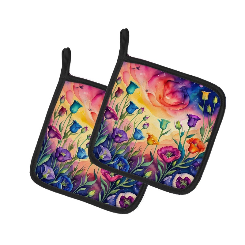 Colorful Lisianthus Pot Holders - Set of 2 Decorative Kitchen Helpers | Made in the USA