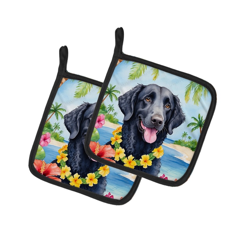 Curly-Coated Retriever Luau Pot Holders - Set of 2 Decorative Kitchen Helpers | Made in the USA