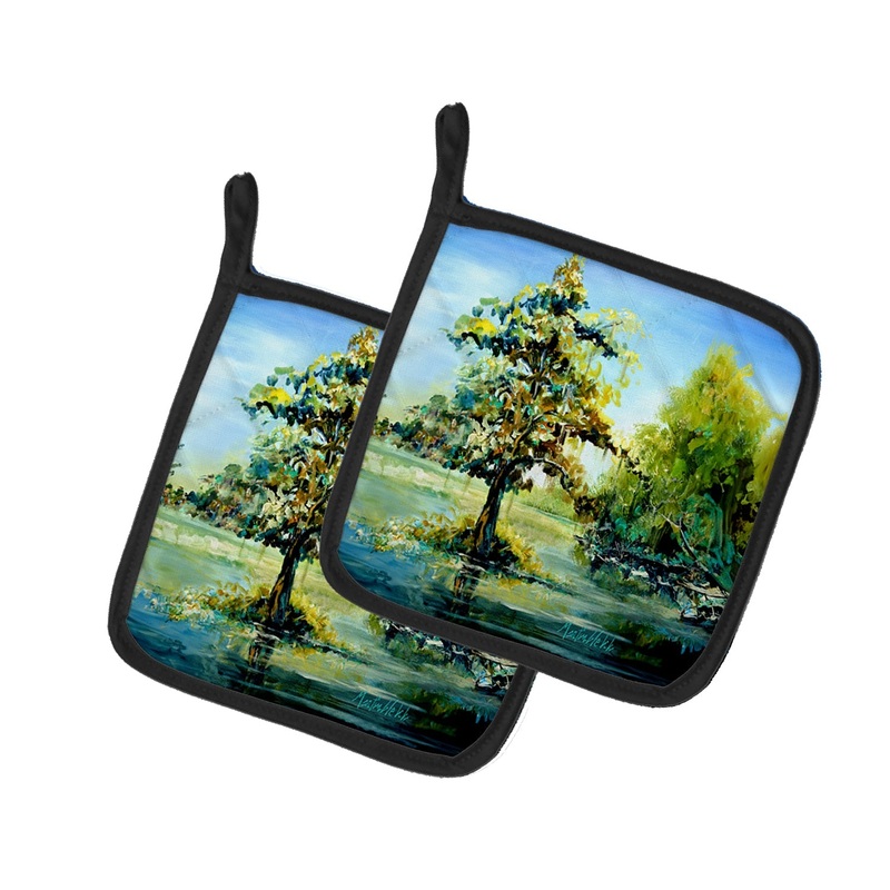 Cypress Tree in the Bayou Blue Pot Holders - Set of 2 Decorative Kitchen Helpers | Made in the USA