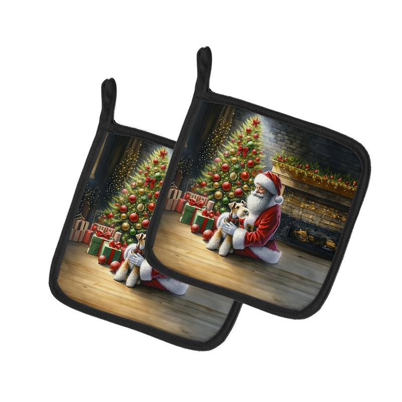 Fox Terrier and Santa Claus Pot Holders - Set of 2 Decorative Kitchen Helpers | Made in the USA