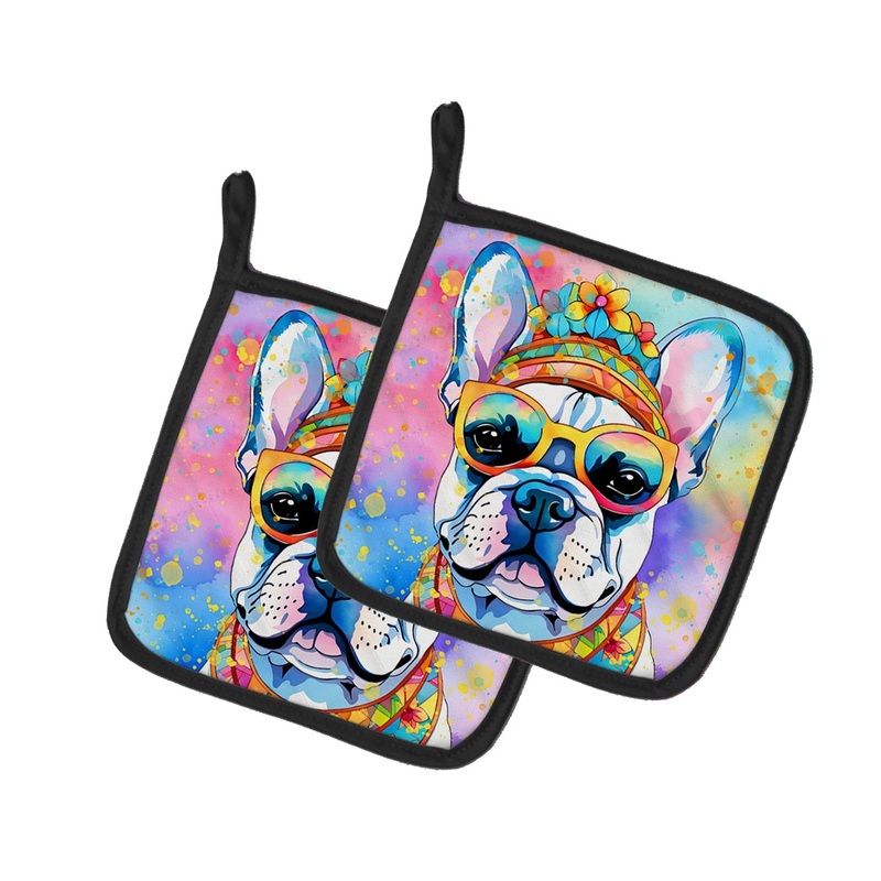 French Bulldog Hippie Dawg Pot Holders - Set of 2 Decorative Kitchen Helpers | Made in the USA