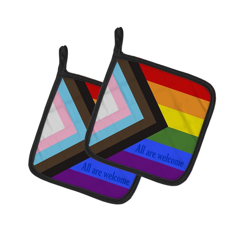 Gay Pride Progress Pride All are Welcome Pot Holders - Set of 2 - Heat-Resistant Kitchen Essentials