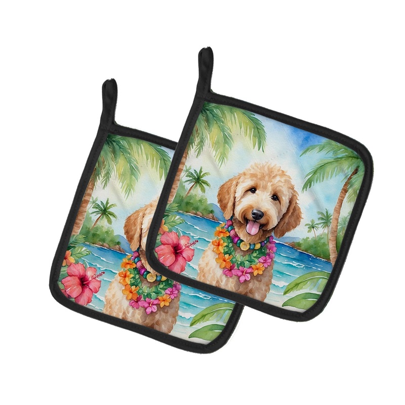 Goldendoodle Luau Pot Holders - Set of 2 Decorative Kitchen Helpers | Made in the USA