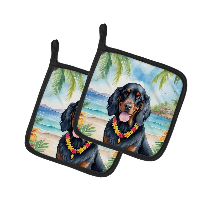 Gordon Setter Luau Pot Holders - Set of 2 Decorative Kitchen Helpers | Made in the USA