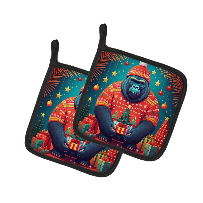 Gorilla Christmas Pot Holders - Set of 2 Decorative Kitchen Helpers | Made in the USA
