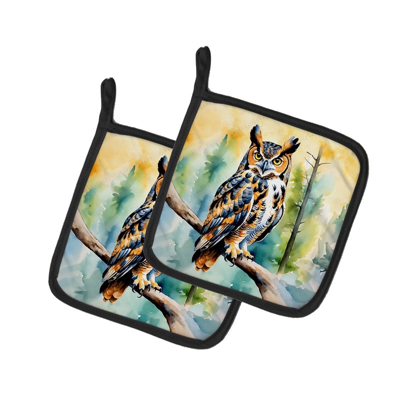 Great Horned Owl Pot Holders - Set of 2 Decorative Kitchen Helpers | Made in the USA