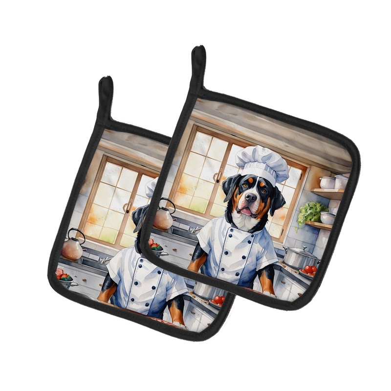 Greater Swiss Mountain Dog The Chef Pot Holders - Set of 2 Decorative Kitchen Helpers | Made in the USA