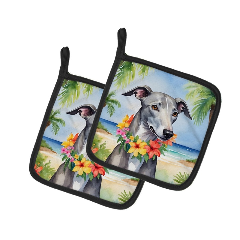 Greyhound Luau Pot Holders - Set of 2 Decorative Kitchen Helpers | Made in the USA