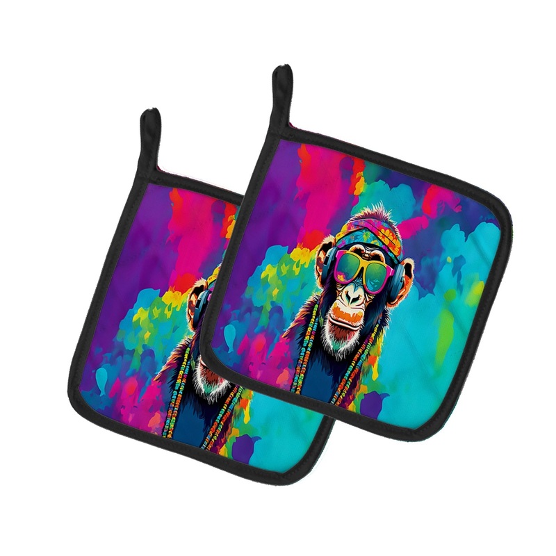 Hippie Animal Chimpanzee Pot Holders - Set of 2 Decorative Kitchen Helpers | Made in the USA
