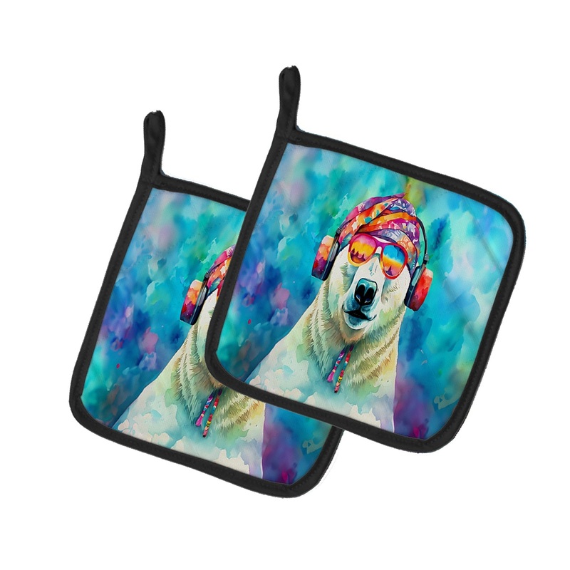 Hippie Animal Polar Bear Pot Holders - Set of 2 Decorative Kitchen Helpers | Made in the USA