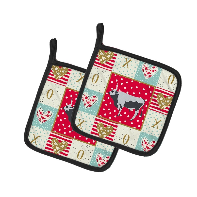 Hungarian Grey Steppe Cow Love Pot Holders - Set of 2 - Heat-Resistant Kitchen Essentials CK5251PTHD