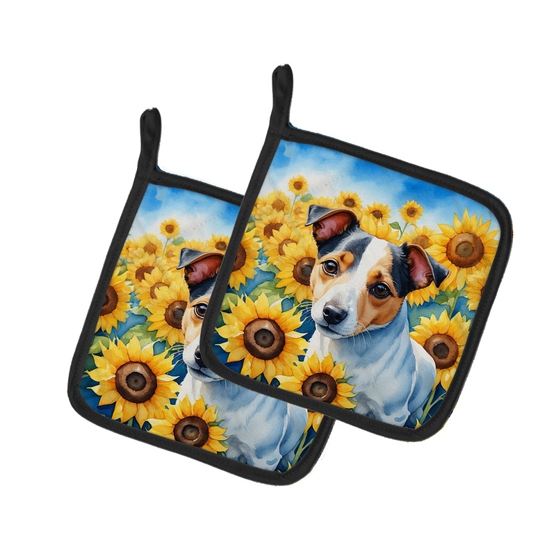 Jack Russell Terrier in Sunflowers Pot Holders - Set of 2 Decorative Kitchen Helpers | Made in the USA