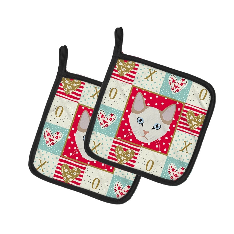 Korean Bobtail Cat Love Pot Holders - Set of 2 - Heat-Resistant Kitchen Essentials CK5125PTHD