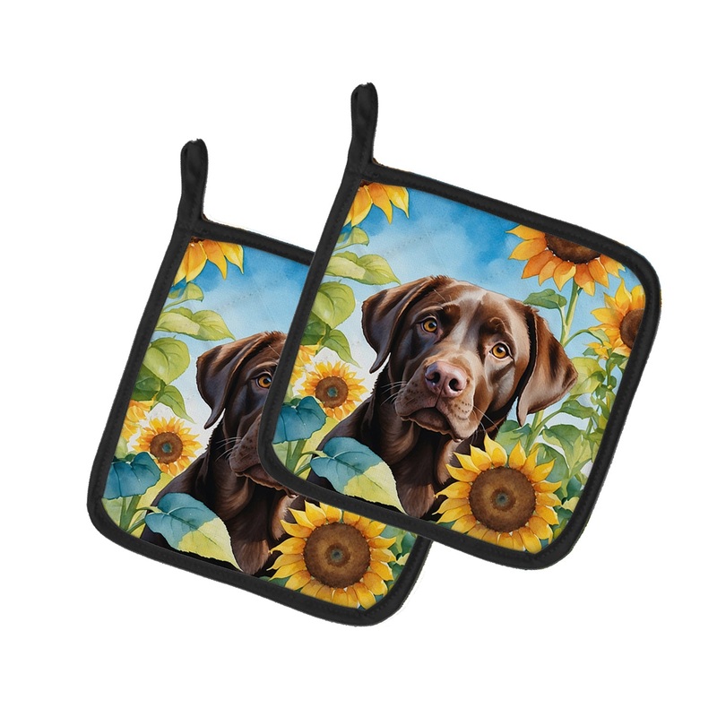 Labrador Retriever in Sunflowers Pot Holders - Set of 2 Decorative Kitchen Helpers | Made in the USA
