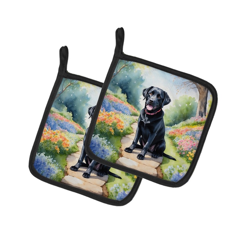 Labrador Retriever Spring Path Pot Holders - Set of 2 Decorative Kitchen Helpers | Made in the USA