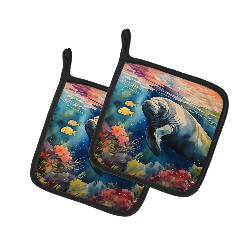 Manatee Pot Holders - Set of 2 Decorative Kitchen Helpers | Made in the USA