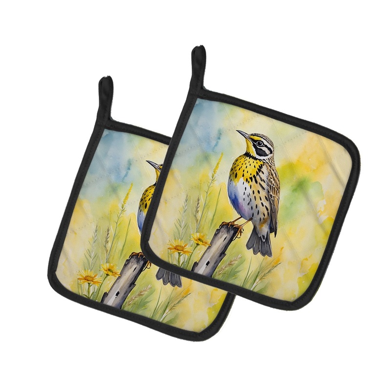 Montana Western Meadowlark Pot Holders - Set of 2 Decorative Kitchen Helpers | Made in the USA