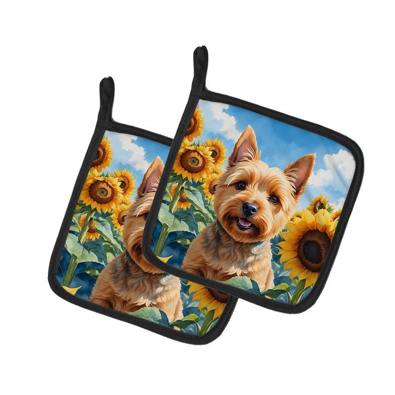 Norwich Terrier in Sunflowers Pot Holders - Set of 2 Decorative Kitchen Helpers | Made in the USA