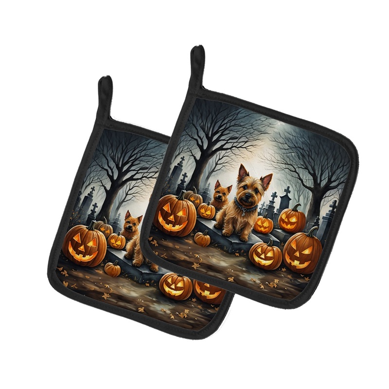 Norwich Terrier Spooky Halloween Pot Holders - Set of 2 Decorative Kitchen Helpers | Made in the USA