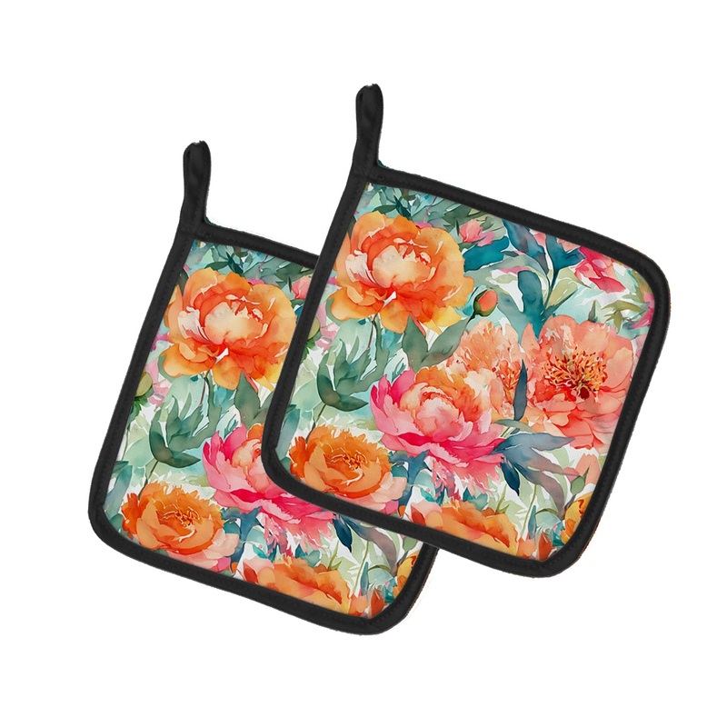 Peonies in Watercolor Pot Holders - Set of 2 Decorative Kitchen Helpers | Made in the USA