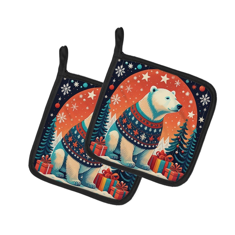 Polar Bear Christmas Pot Holders - Set of 2 Decorative Kitchen Helpers | Made in the USA