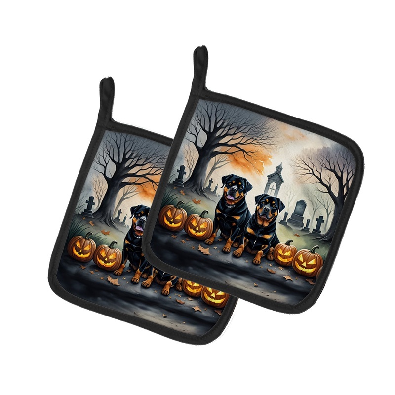 Rottweiler Spooky Halloween Pot Holders - Set of 2 Decorative Kitchen Helpers | Made in the USA